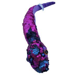 Reversible Sequin Snake Stuffed Toy 25" Blue Purple Pink Fiesta Plush Collectibl